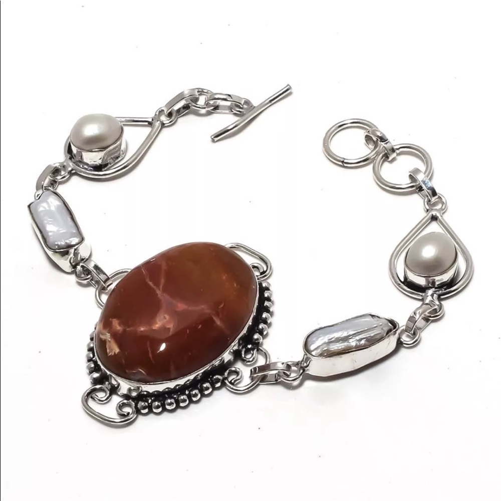 Jasper/biwa Pearl Artisan handmade .925S bracelet